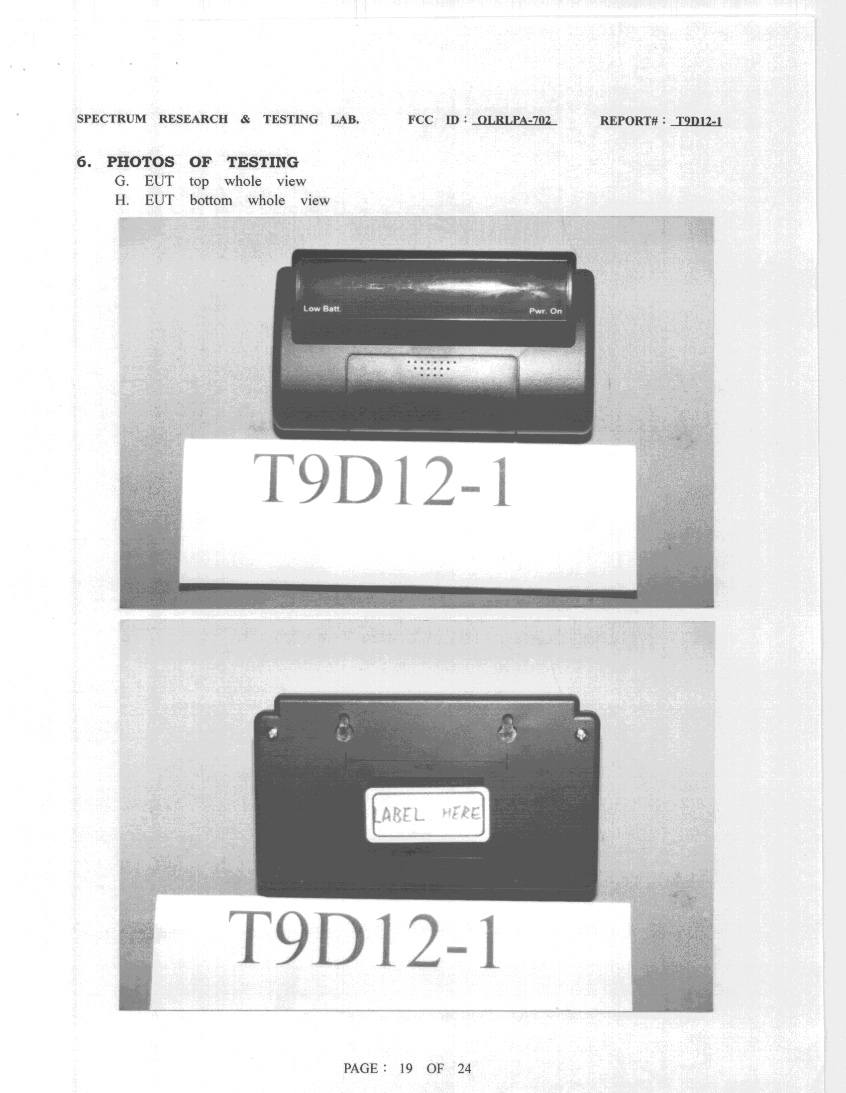 Wireless Parking Entry Transmitter - FCC ID OLRLPA-702 - Level Electronics Co. Ltd. (3)