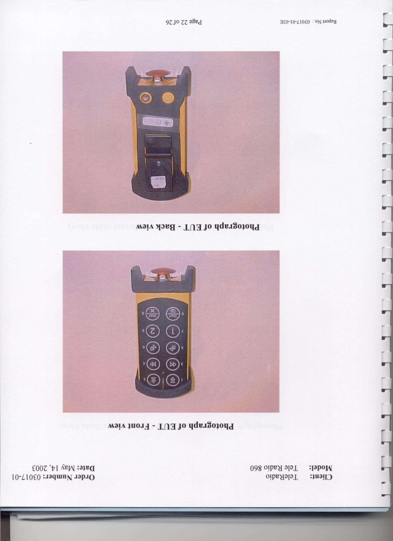 REMOTE CONTROL - FCC ID ONF860TX - Tele-Radio i Lysekil AB