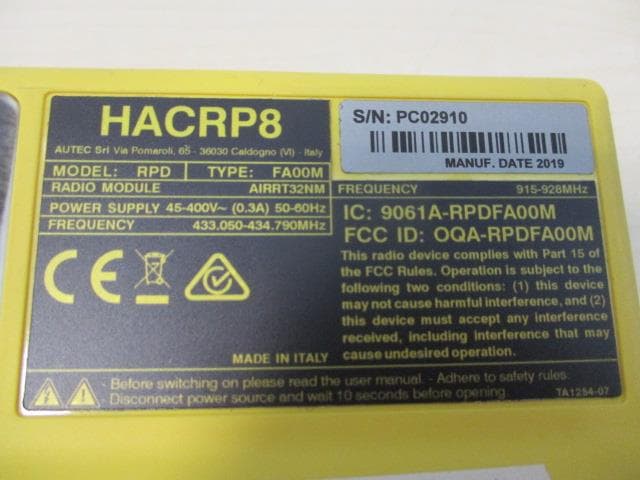 Transceiver unit - FCC ID OQA-RPDFAA0M - Autec s.r.l.