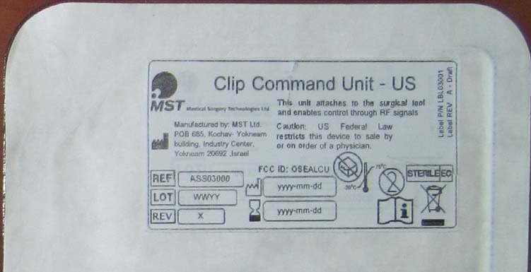 Command unit (RF button) to control laparoscopic camera - FCC ID OSEALCU - Medical Surgery Technologies Ltd.