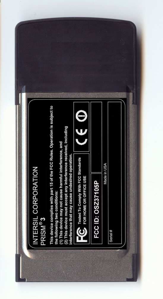 2.4GHz WLAN PCMCIA Card - FCC ID OSZ37105P - Conexant Systems Inc.