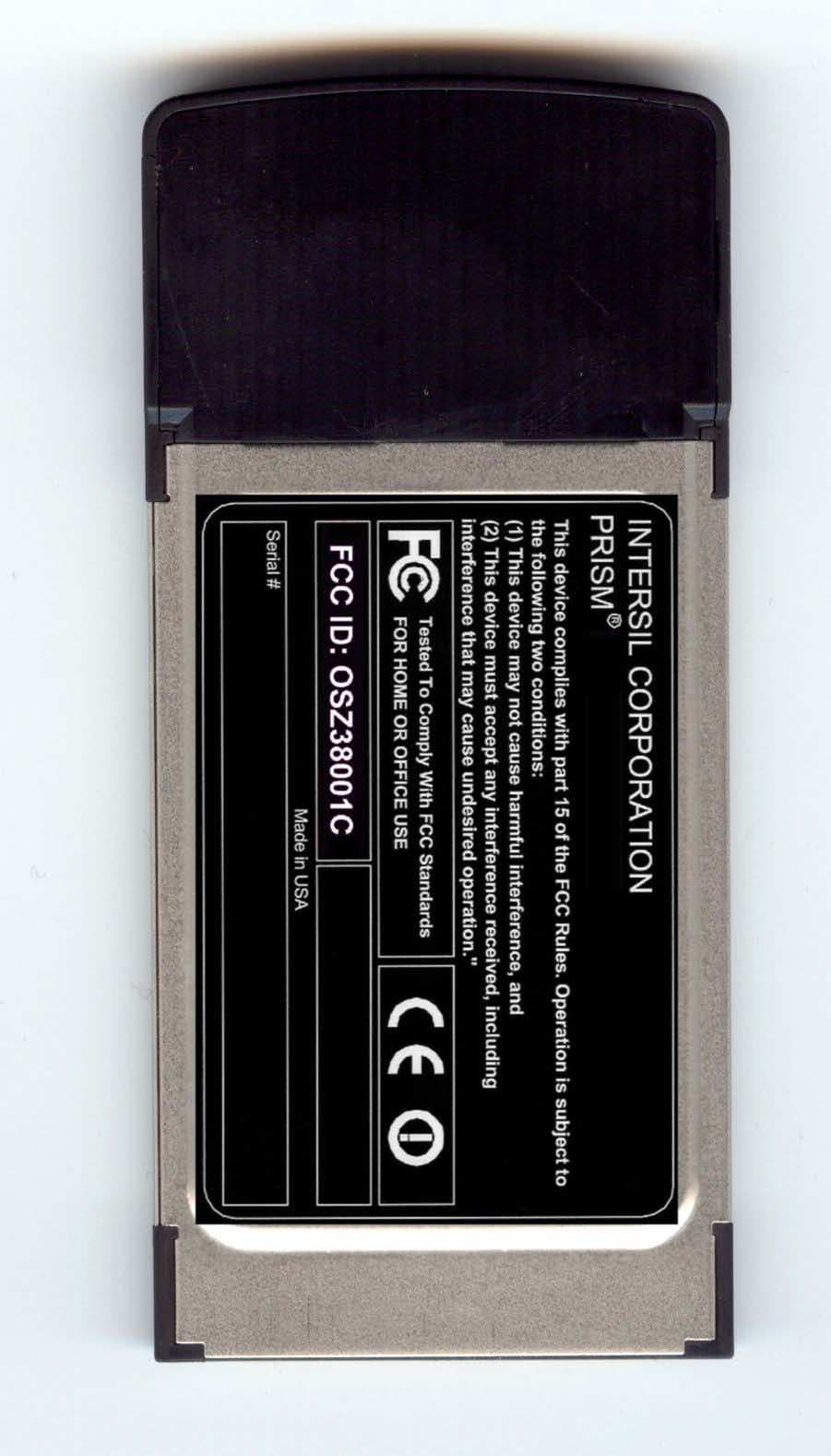 2.4 GHz 802.11g WLAN Cardbus card - FCC ID OSZ38001C - Conexant Systems Inc.
