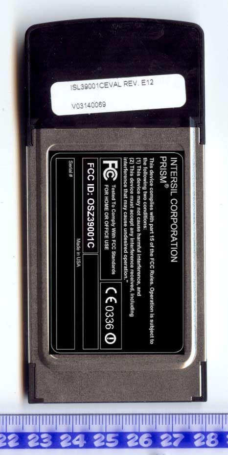 2.4/5 GHz IEEE 802.11g/a WLAN Cardbus card - FCC ID OSZ39001C - Conexant Systems Inc.