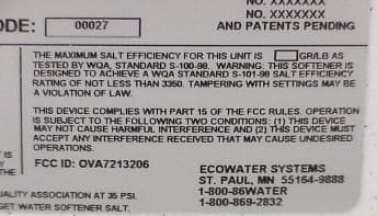 Water Conditioner - FCC ID OVA7213206 - EcoWater Systems, Inc