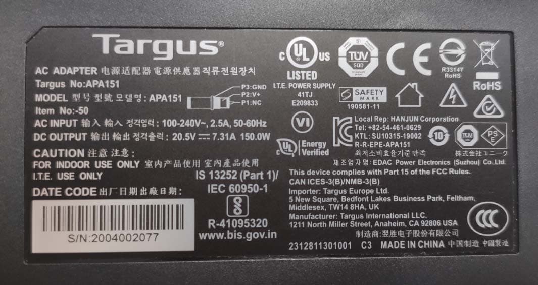 Smart Dock, DV4K, Type-C PD 100W with 90W legacy charging - FCC ID OXM000101 - Targus International LLC