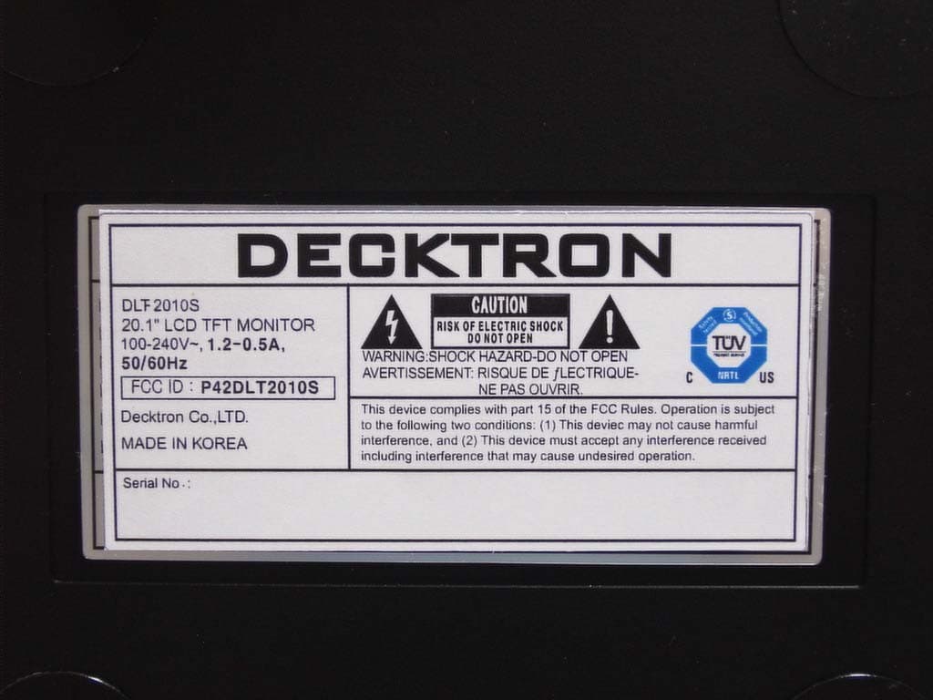 LCD TFT Monitor - FCC ID P42DLT2010S - Decktron Co., Ltd.