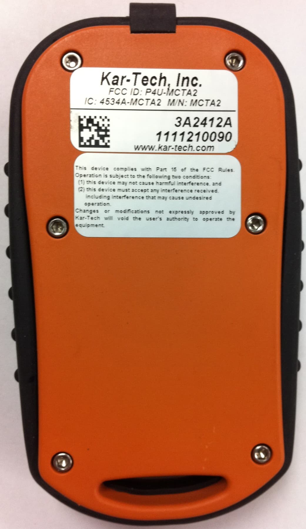 REMOTE CONTROL - FCC ID P4U-MCTA2 - Kar-Tech, Inc.
