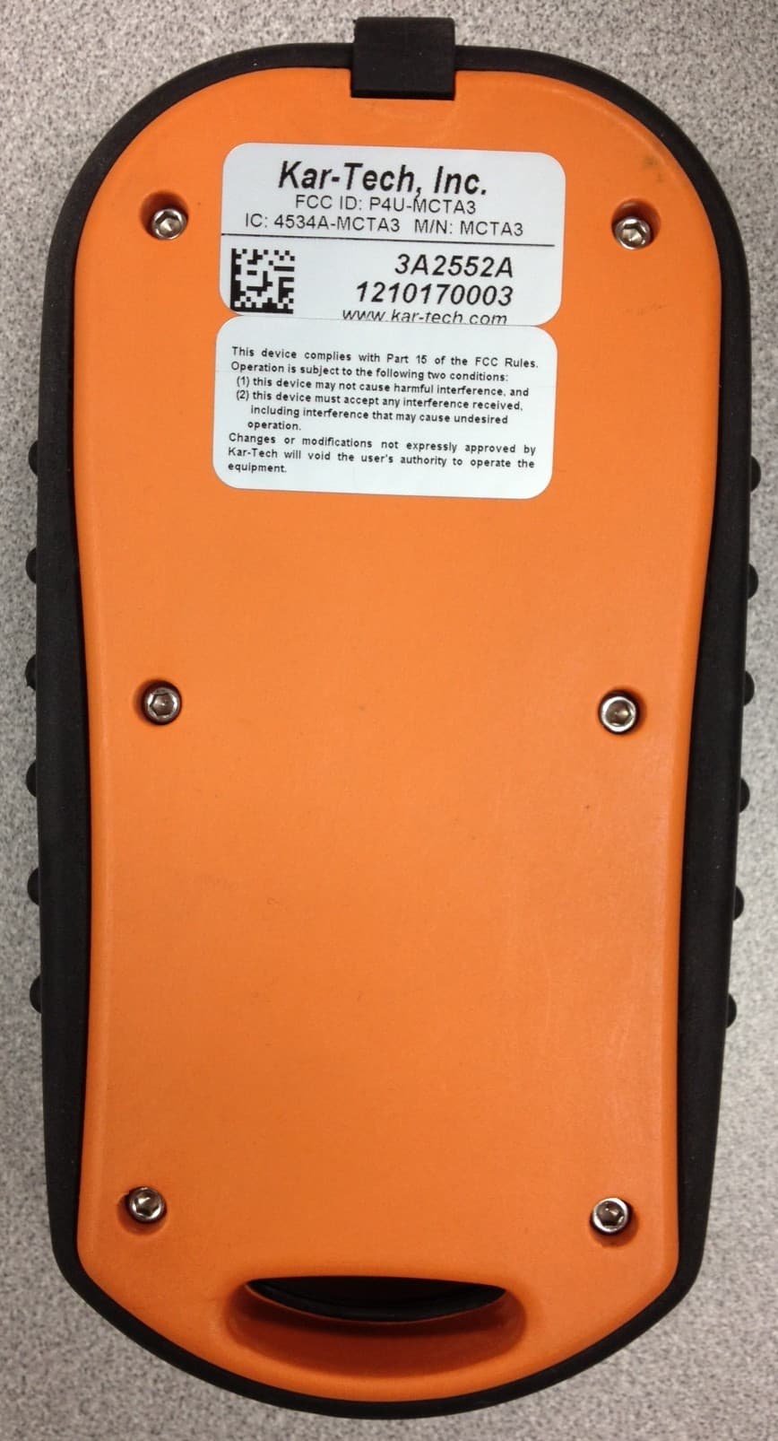 REMOTE TRANSMITTER - FCC ID P4U-MCTA3 - Kar-Tech, Inc.