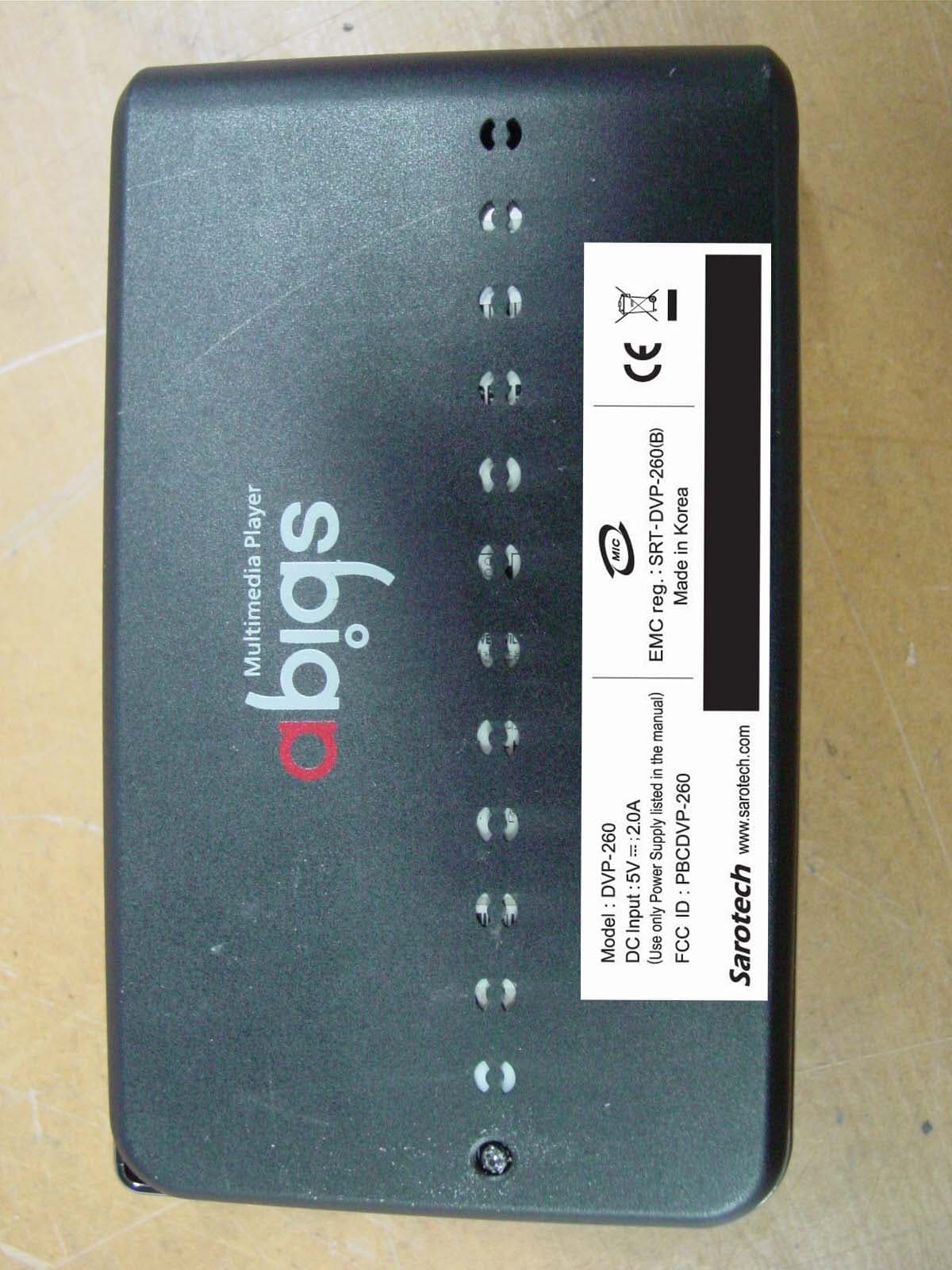Multi Media Player - FCC ID PBCDVP-260 - Sarotech Co., Ltd.
