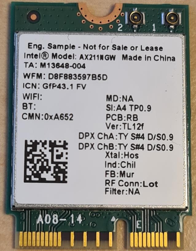 Intel Wi-Fi 6 AX211 - FCC ID PD9AX211NG - Intel Corporation