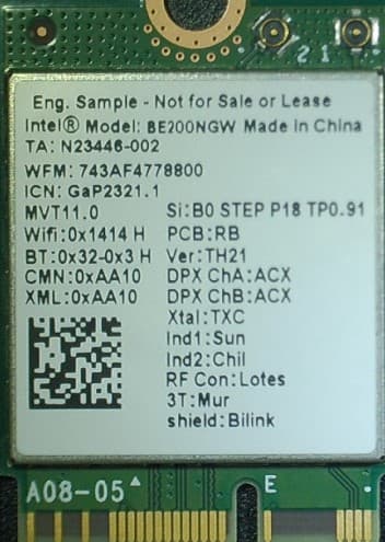 Intel BE200 - FCC ID PD9BE200NG - Intel Corporation