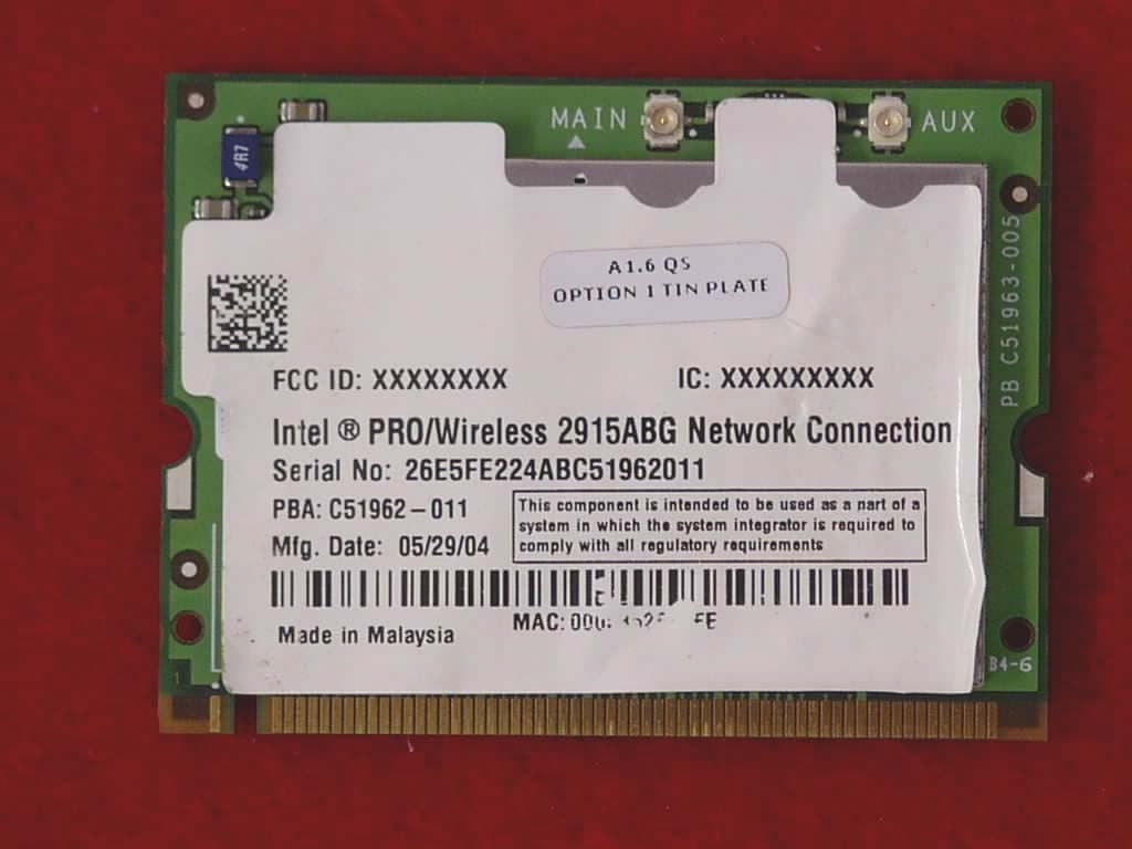 Intel PRO/Wireless 2915ABG Network Connection - FCC ID PD9FJ3B2915ABG - Intel Corporation