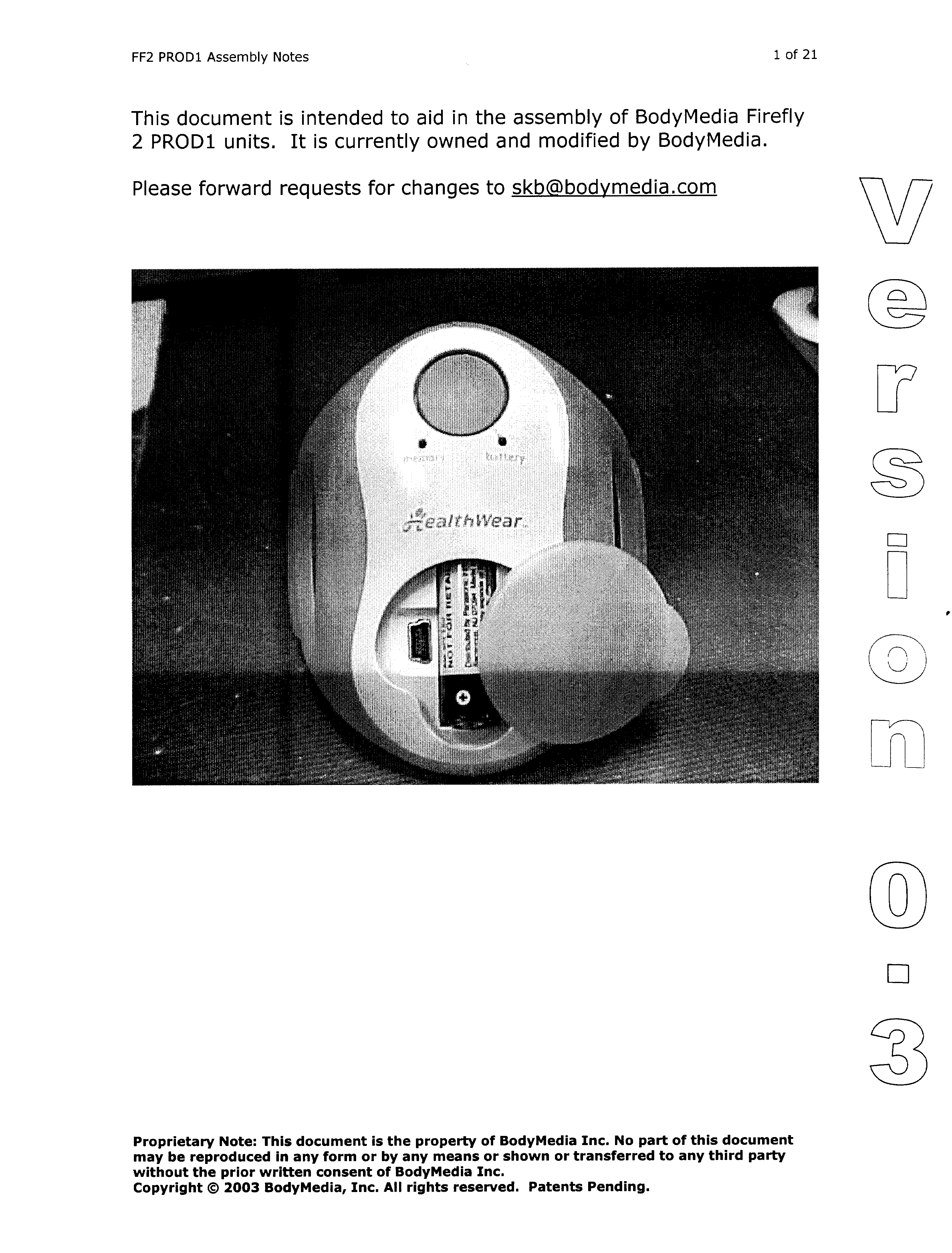 Firefly2 - FCC ID PV8-908901PROD1 - BodyMedia, Inc.