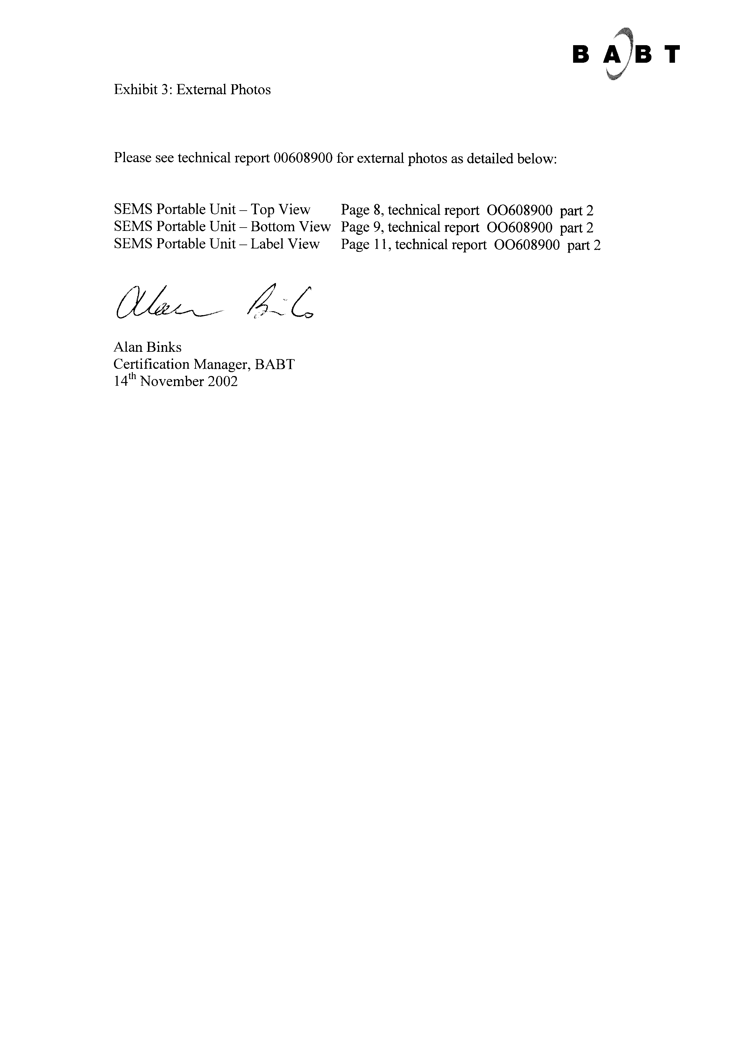SEMS Portable Unit R8061 - FCC ID PW9R8061 - E2V Technologies Ltd.