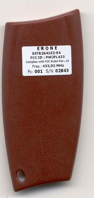 TRANSMITTER ERONE MOD. T054A - FCC ID PWJFL433 - CDVI WIRELESS S.P.A.