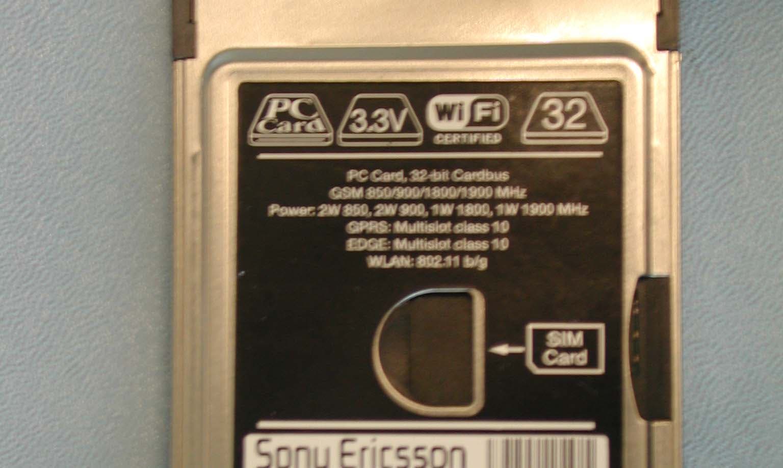 GSM 850/900/1800/1900 and WLAN IEEE802.11g PC card - FCC ID PY7FF051011 - Sony Corporation