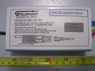 Electronics Ballast - FCC ID QRZGPLEB226 - Goldpoint Int'l Limited