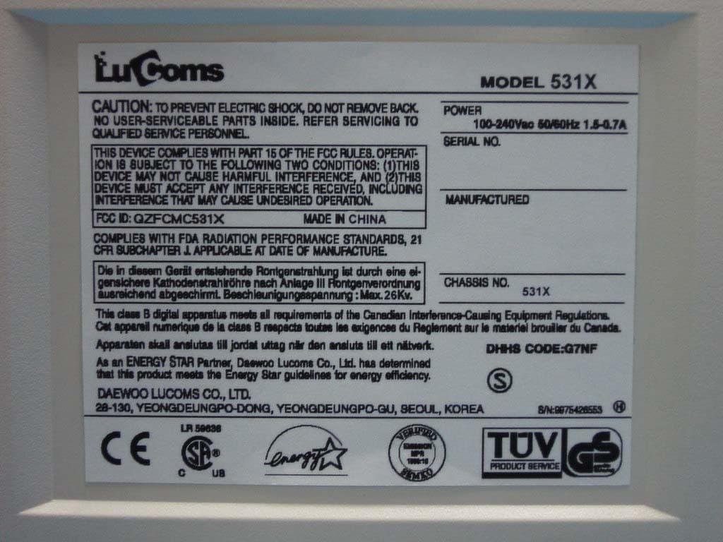 15" Color Monitor - FCC ID QZFCMC531X - DAEWOO Lucoms Co., Ltd