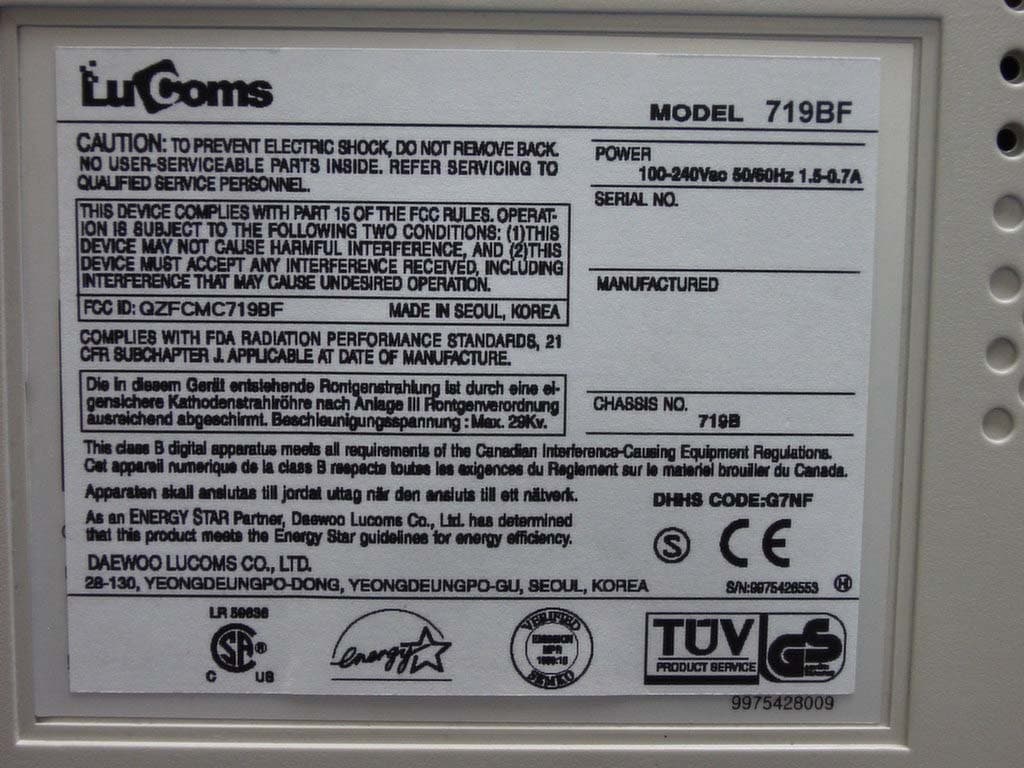 17" Color Monitor - FCC ID QZFCMC719BF - DAEWOO Lucoms Co., Ltd