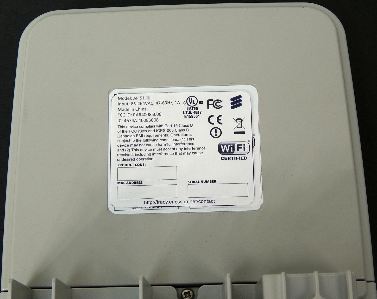 802.11n dual-band WIFI router - FCC ID RAR40085008 - Ericsson Wi-Fi