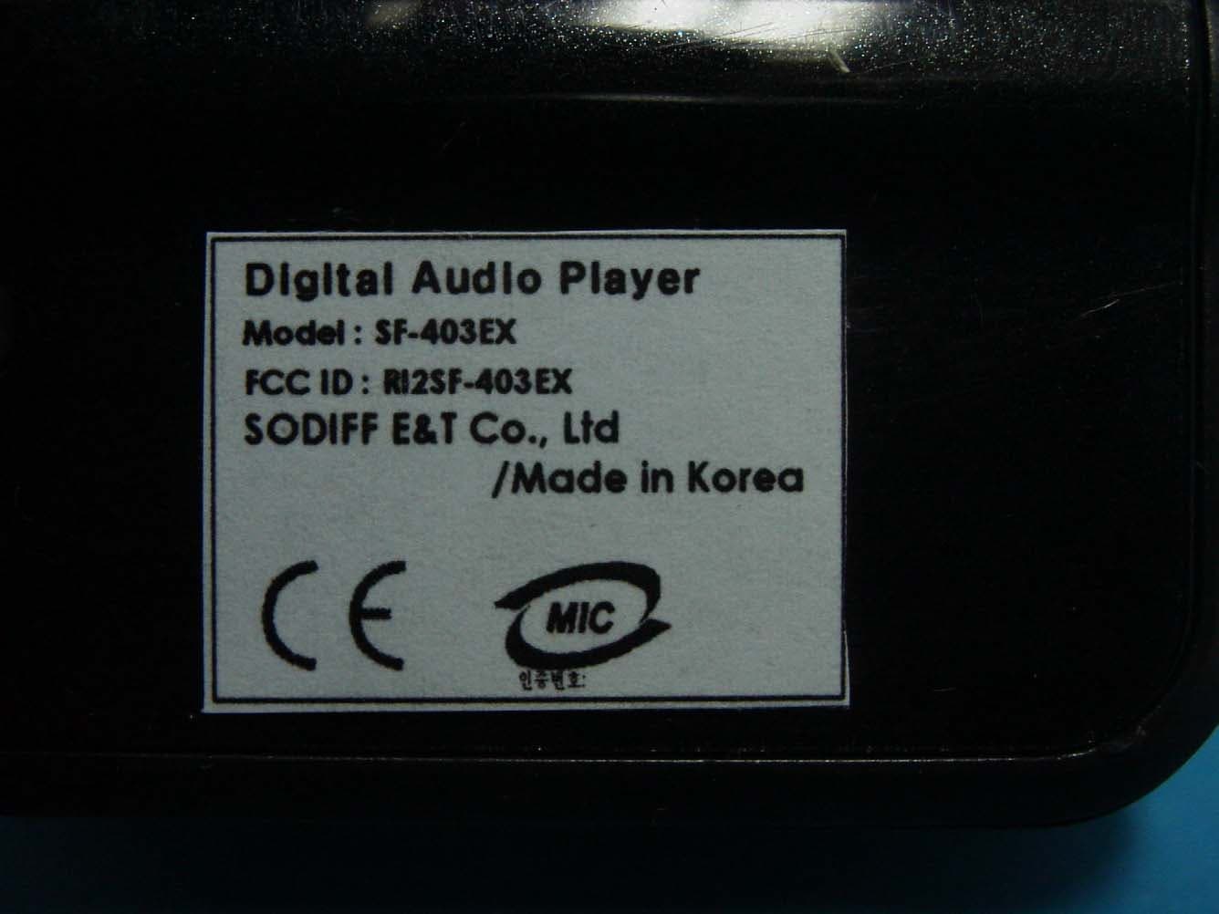 Digital Audio Player - FCC ID RI2SF-403EX - Sodiff E&T Co., Ltd. (3)