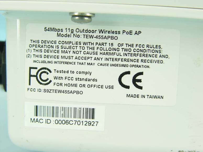 High Power Wireless Outdoor Access Point - FCC ID S9ZTEW455APBO - TRENDNET, INC.