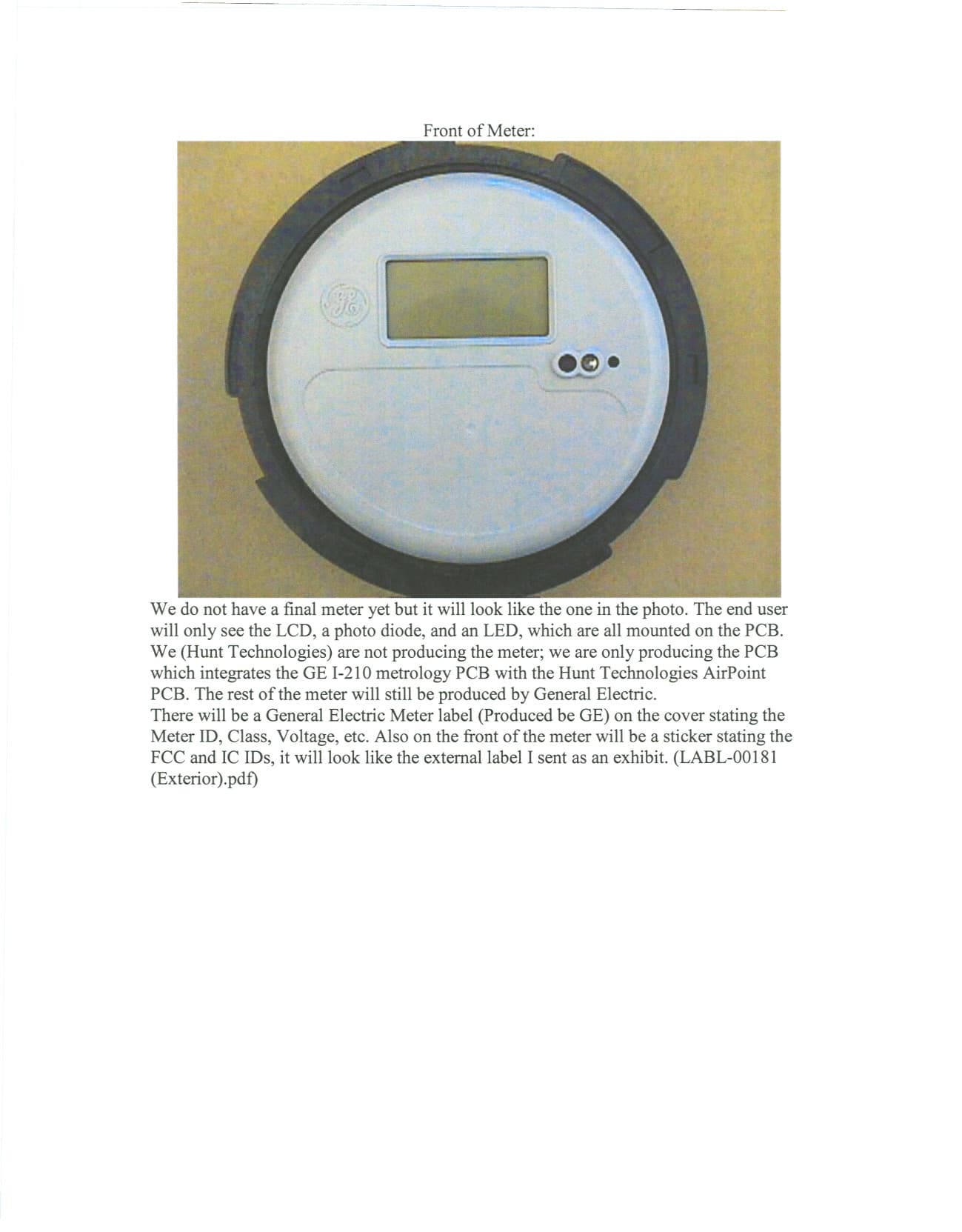 Low Power Transmitter for Power Meter - FCC ID TEB-AIRPT657 - Landis+Gyr Technologies, LLC
