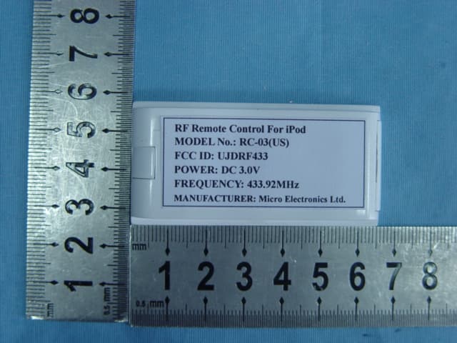 RF Remote Control For iPod - FCC ID UJDRF433 - Micro Electronics Ltd. (2)