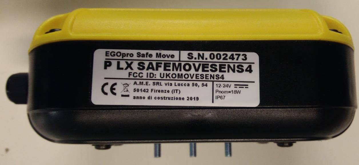 Sensor  for EGOProSafe System - FCC ID UKOMOVESENS4 - Advanced Microwave Engineering s.r.l.