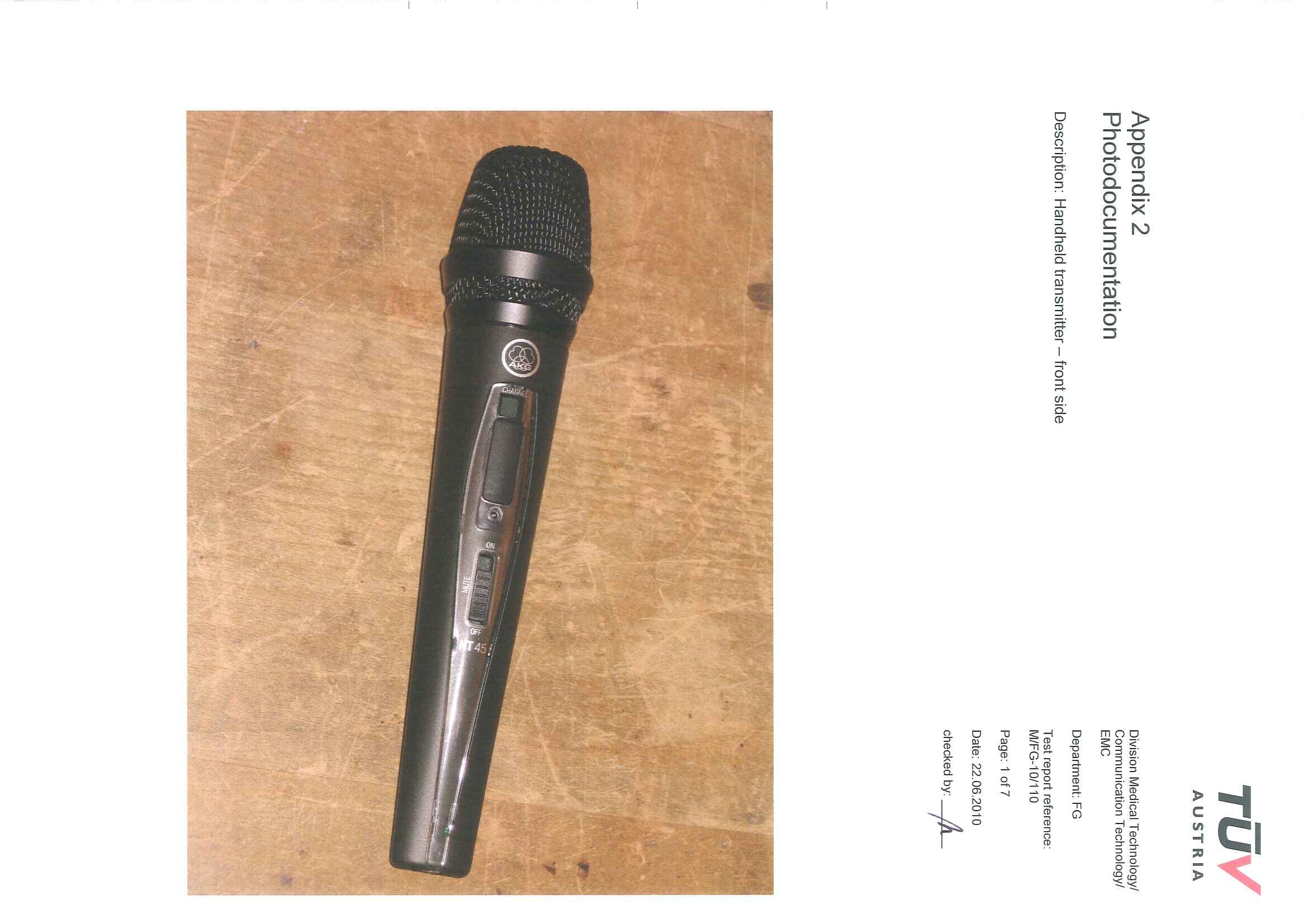 handheld wireless microphone transmitter - FCC ID V3THT45 - AKG Acoustics GmbH
