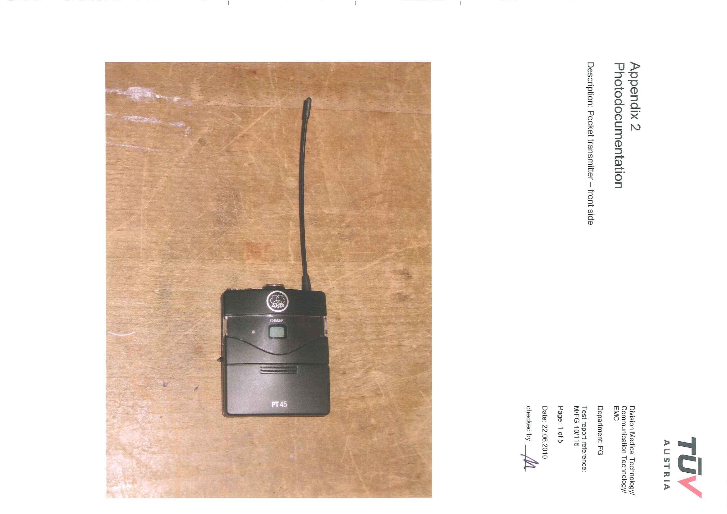 pocket transmitter for wireless microphones - FCC ID V3TPT45 - AKG Acoustics GmbH