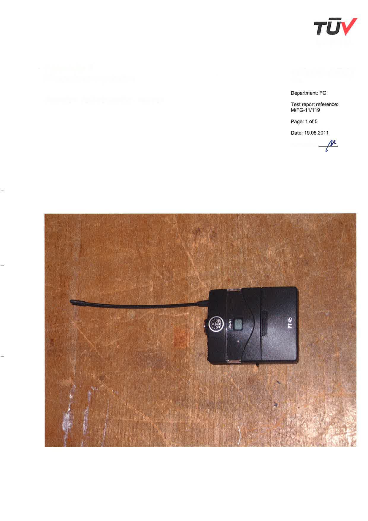 pocket transmitter for wireless microphones - FCC ID V3TPT45U - AKG Acoustics GmbH
