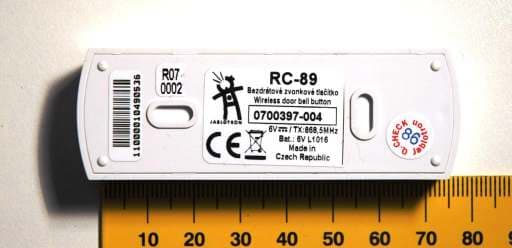 Wireless doorbell button - FCC ID VL6RC89 - Jablotron Ltd