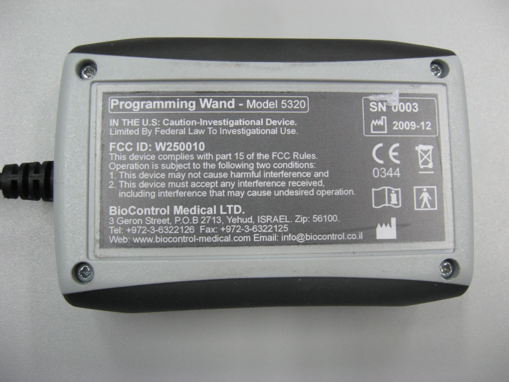 PROGRAMMING WAND - FCC ID W250020 - BIO CONTROL MEDICAL (B.C.M.) LTD.