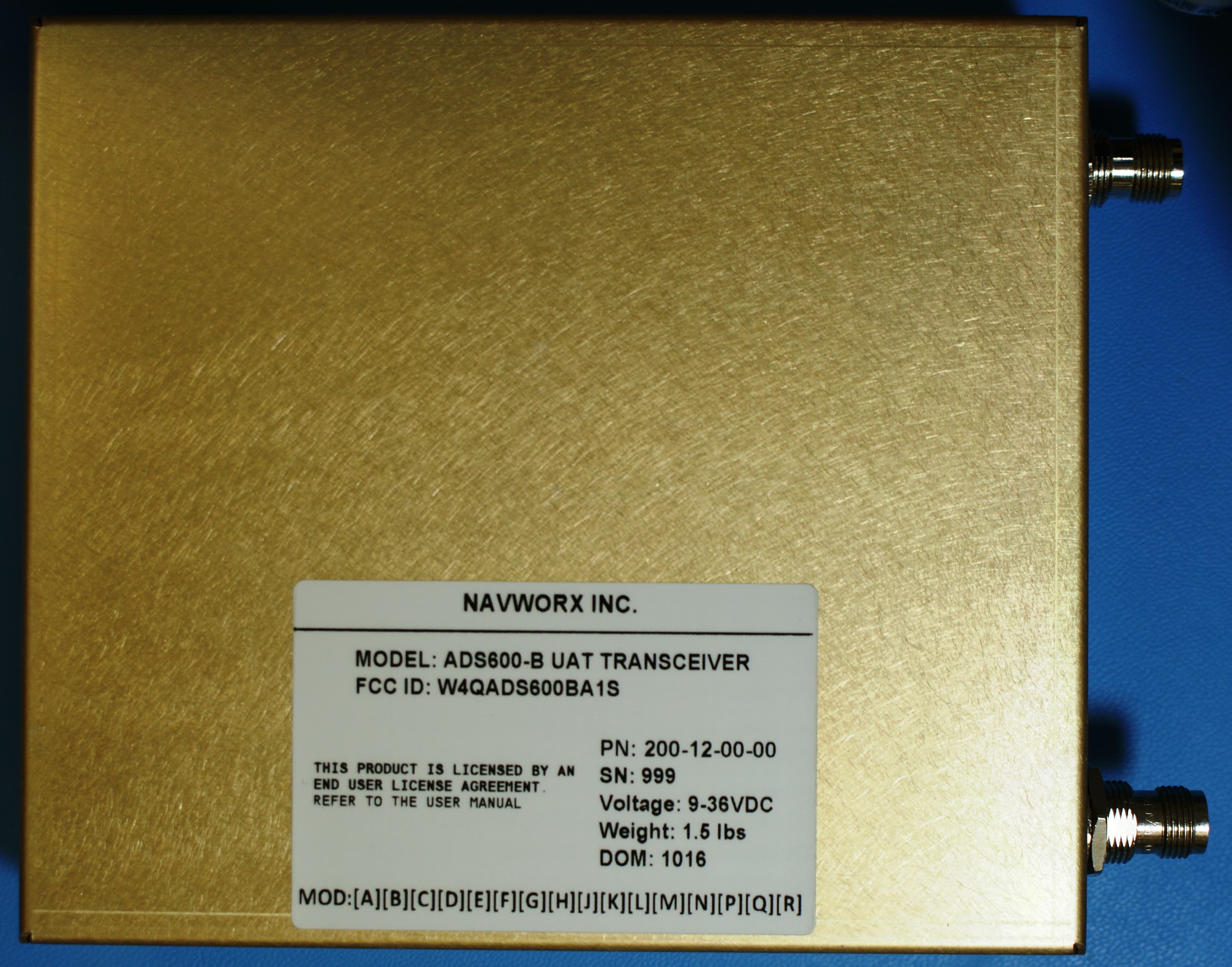 UAT Transceiver - FCC ID W4QADS600BA1S - NavWorx Incorporated
