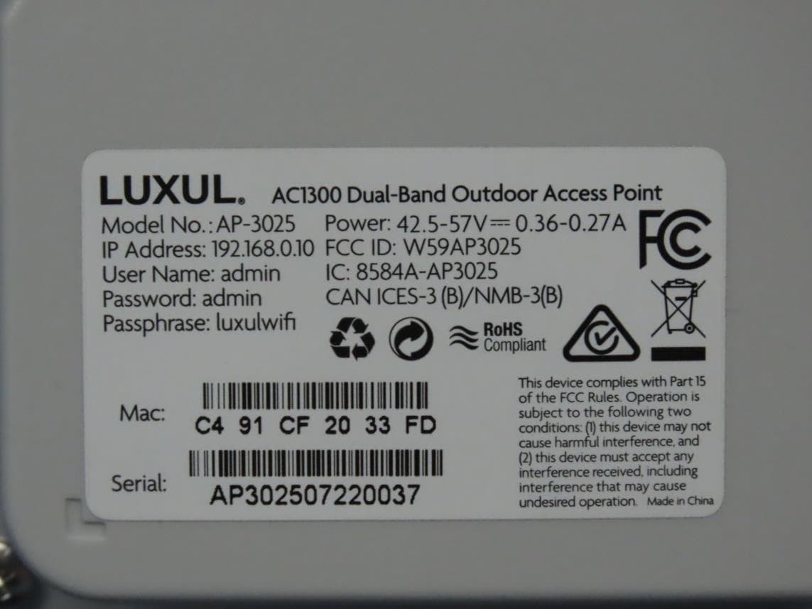 AC1300 Dual-Band Outdoor Wireless Access Point - FCC ID W59AP3025 - Legrand AV Inc. (3)