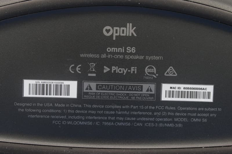 wireless all-in-one speaker system - FCC ID WLQOMNIS6 - DEI Sales, Inc., dba Polk Audio