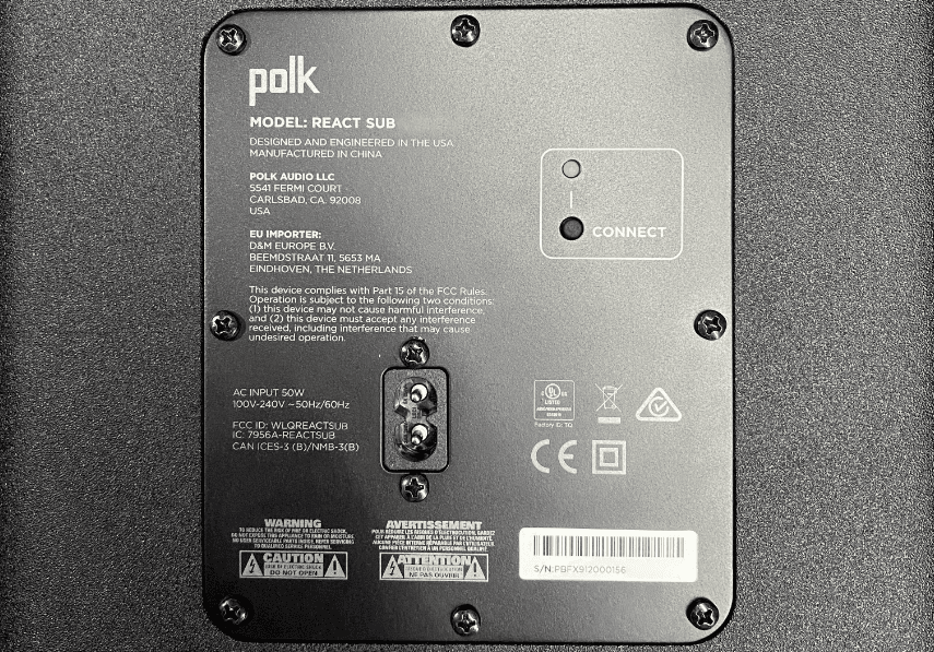 Wireless Subwoofer - FCC ID WLQREACTSUB - DEI Sales, Inc., dba Polk Audio