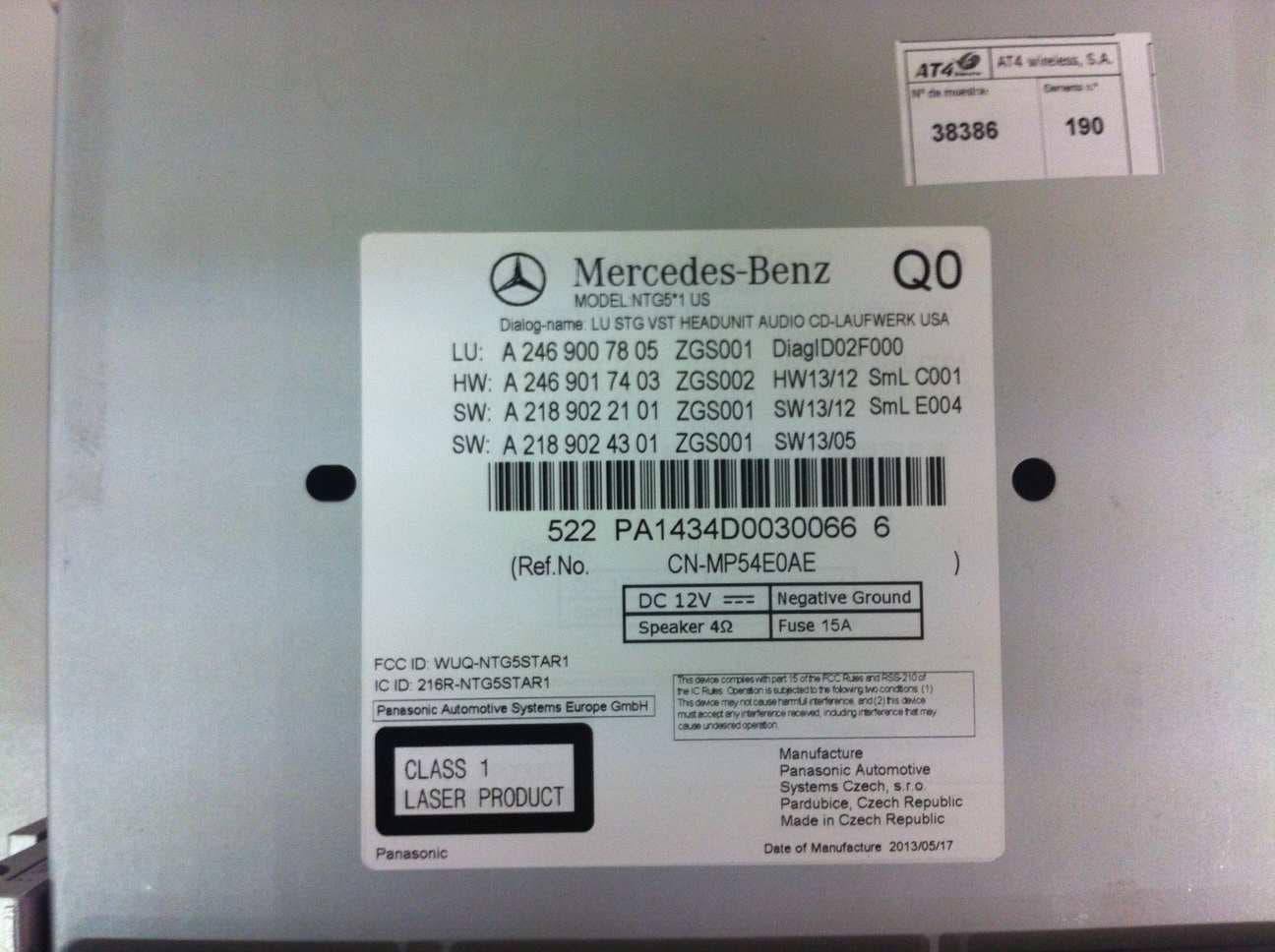 Car radio with Bluetooth handsfree - FCC ID WUQ-NTG5STAR1 - Panasonic Automotive Systems Europe GmbH