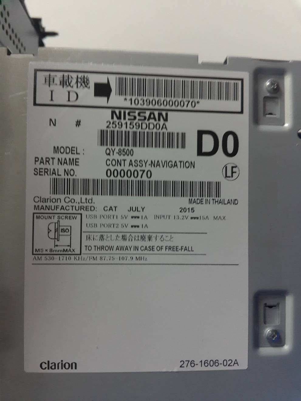 CAR NAVIGATION - FCC ID WY2QY8500 - Faurecia Clarion Electronics (Xiamen) Co., Ltd.