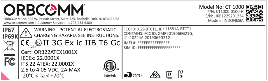 Shipping Container Tracker - FCC ID XGS-BTCT1 - ORBCOMM License Corp.