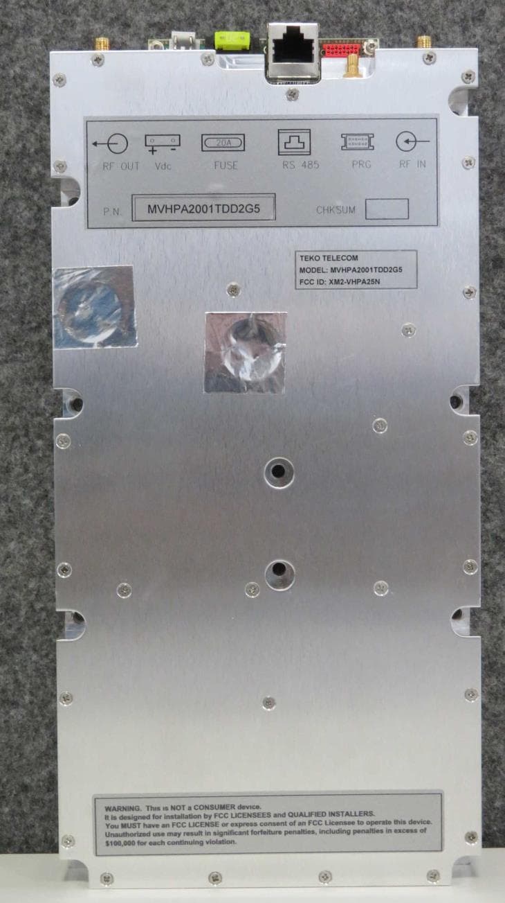 Very High Power Module Amplifier - FCC ID XM2-VHPA25N - Teko Telecom Srl