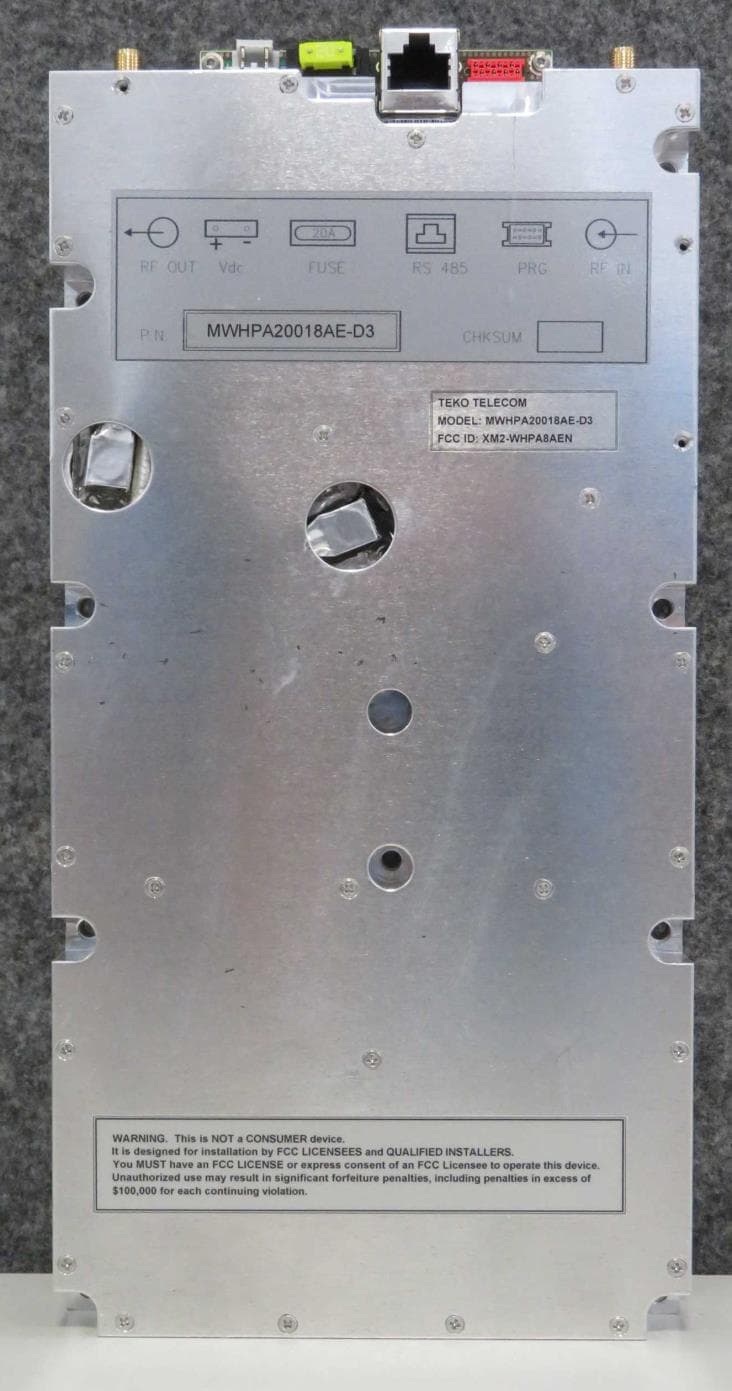 Very Very High Power Module Amplifier - FCC ID XM2-WHPA8AEN - Teko Telecom Srl