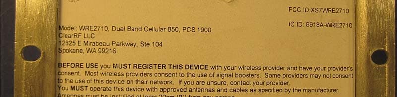 Dual-Band Bi-Directional Direct Connect Cellular Amplifier - FCC ID XS7WRE2710 - Clear RF, LLC