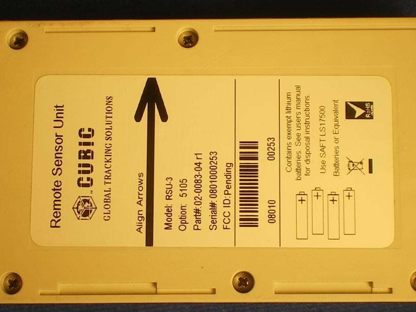 Asset Tracking Equipment - FCC ID YVDRSU3 - Cubic Global Tracking Solutions