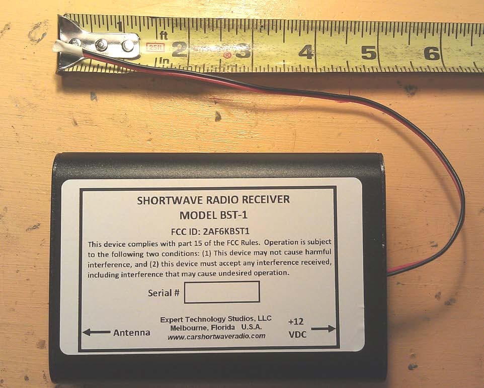 Vehicle Short Wave Radio - FM Transmitter - FCC ID 2AF6KBST1 - Expert Technology Studios, LLC