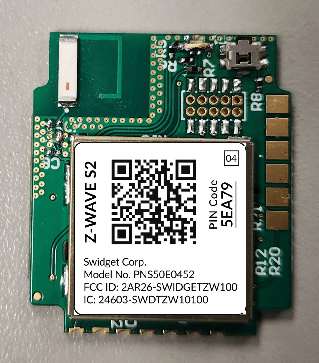 ZWave communications module used with the Swidget wiring devices. - FCC ID 2AR26-SWIDGETZW100 - Swidget Corp
