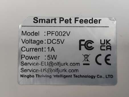 Smart Pet Feeder - FCC ID 2BKZO-PF - Ningbo Thriving Intelligent Technology Co., LTD
