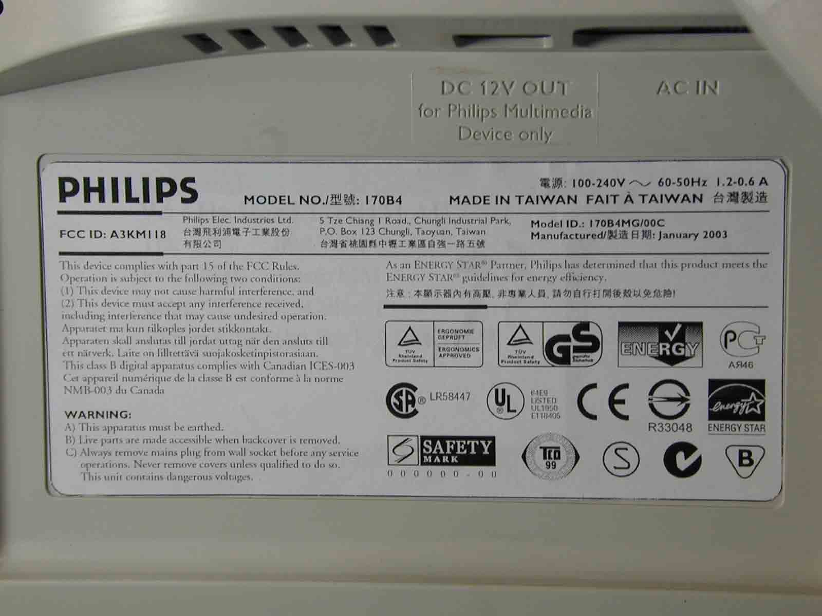 LCD Color Monitor - FCC ID A3KM118 - Philips Electronics Industries (Taiwan) Ltd