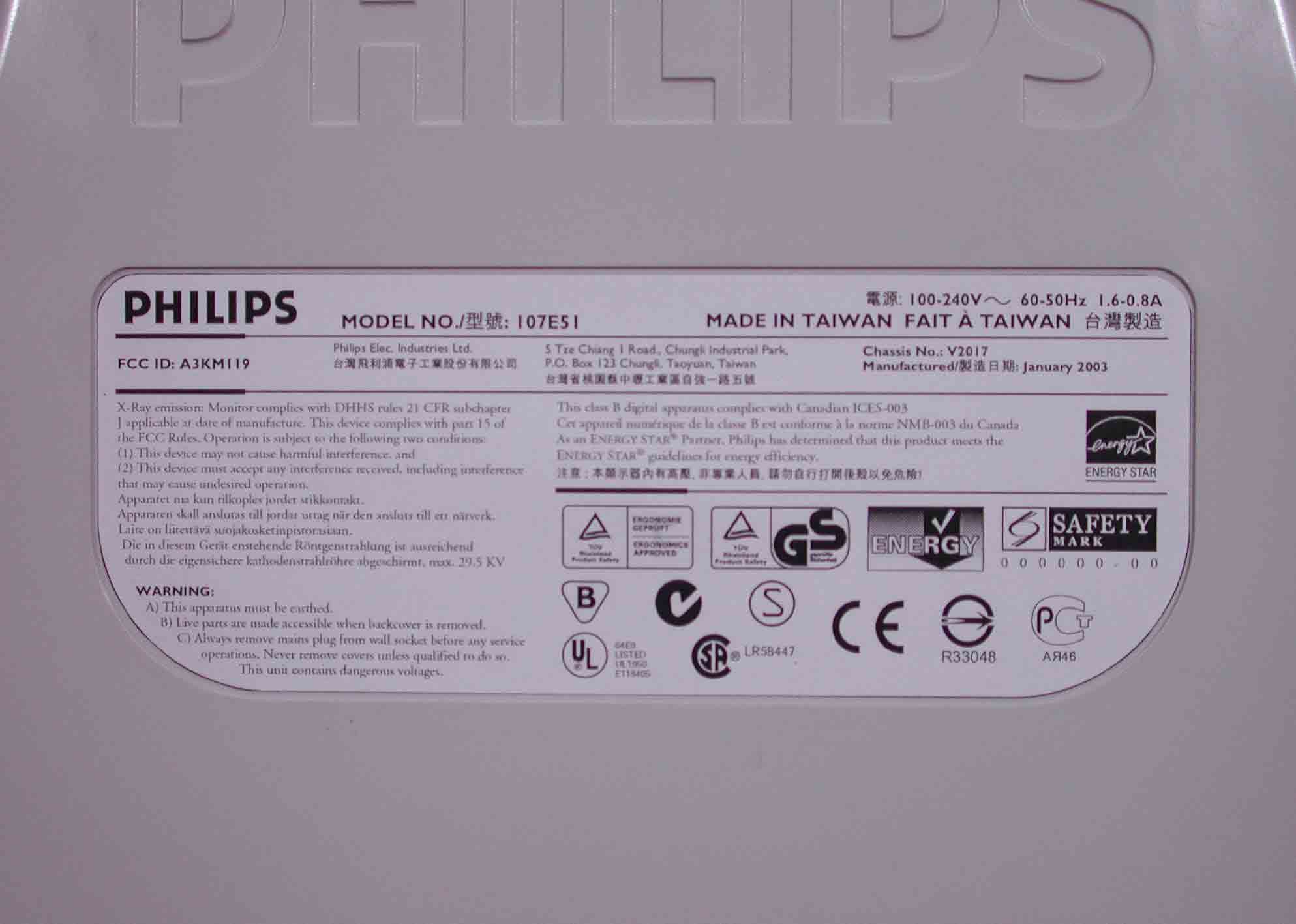 Color Monitor - FCC ID A3KM119 - Philips Electronics Industries (Taiwan) Ltd